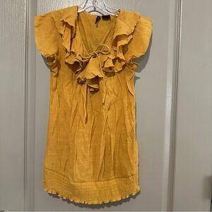 New Directions Mustard Yellow  Top Flowy Ruffly Fall Casual Bow Medium